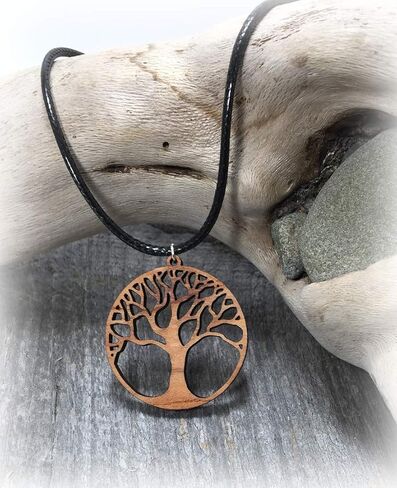 Tree of Life Natural Reclaimed Cherry and Walnut Wood Pendant Necklace Yoga Jewelry in Saudi Arabia
