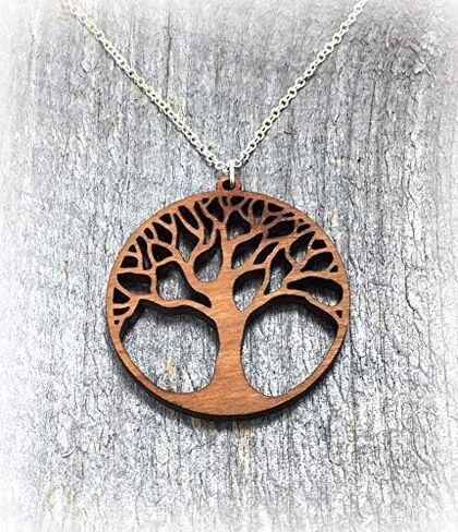 Tree of Life Natural Reclaimed Cherry and Walnut Wood Pendant Necklace Yoga Jewelry in Saudi Arabia