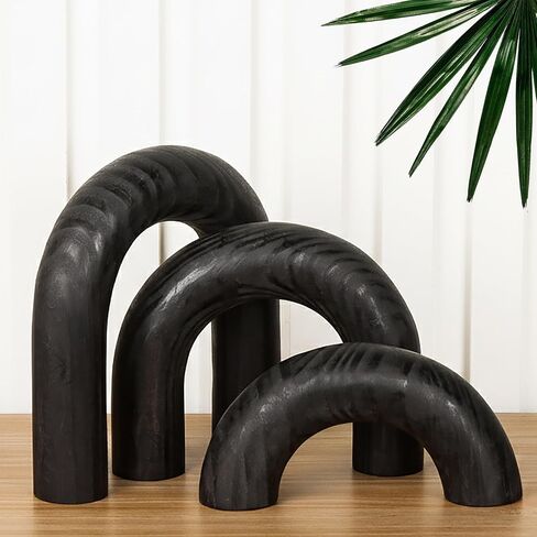 ANONYO 3Pcs Wooden Arches Decorative Object for Coffee Table Boho Shelf Decor Arch Design for japandi Home Aesthetic Shelf Neutral Home Accents (Black Stain) in Saudi Arabia