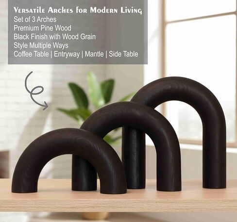 ANONYO 3Pcs Wooden Arches Decorative Object for Coffee Table Boho Shelf Decor Arch Design for japandi Home Aesthetic Shelf Neutral Home Accents (Black Stain) in Saudi Arabia