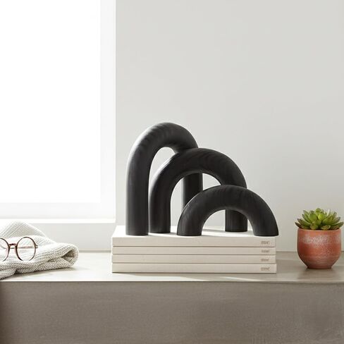 ANONYO 3Pcs Wooden Arches Decorative Object for Coffee Table Boho Shelf Decor Arch Design for japandi Home Aesthetic Shelf Neutral Home Accents (Black Stain) in Saudi Arabia