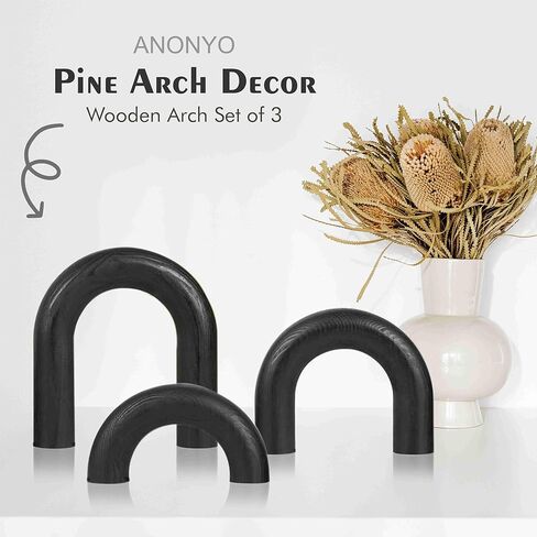 ANONYO 3Pcs Wooden Arches Decorative Object for Coffee Table Boho Shelf Decor Arch Design for japandi Home Aesthetic Shelf Neutral Home Accents (Black Stain) in Saudi Arabia