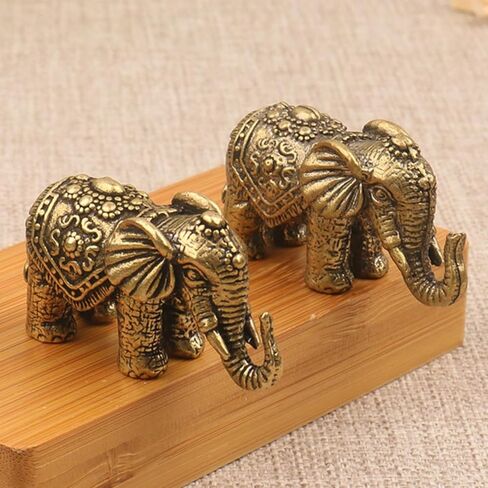 Solid Brass Miniature Elephant Statue,Brass Animals Figurine Decorative, Good Luck Symbol,Ideal Collection Gift,2.05"× 1.14"(2pcs Elephant) in Saudi Arabia