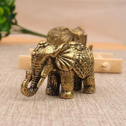 Solid Brass Miniature Elephant Statue,Brass Animals Figurine Decorative, Good Luck Symbol,Ideal Collection Gift,2.05"× 1.14"(2pcs Elephant) in Saudi Arabia