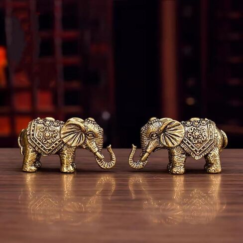 Solid Brass Miniature Elephant Statue,Brass Animals Figurine Decorative, Good Luck Symbol,Ideal Collection Gift,2.05"× 1.14"(2pcs Elephant) in Saudi Arabia