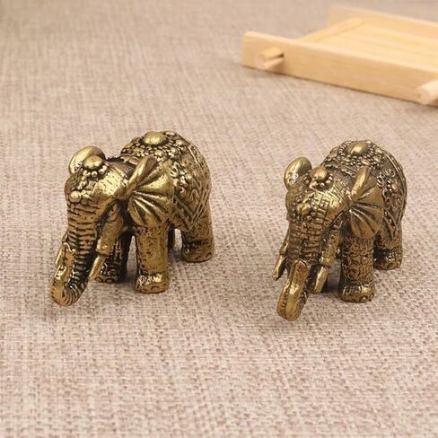 Solid Brass Miniature Elephant Statue,Brass Animals Figurine Decorative, Good Luck Symbol,Ideal Collection Gift,2.05"× 1.14"(2pcs Elephant) in Saudi Arabia