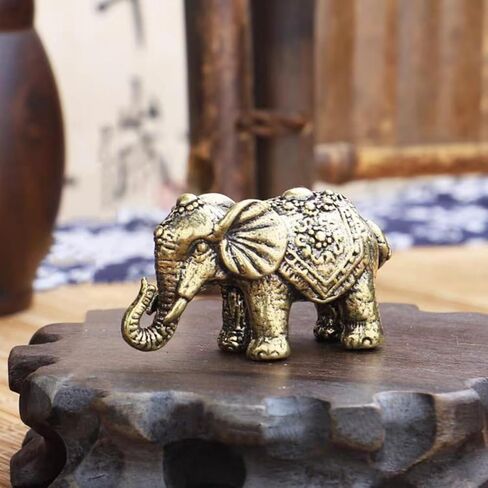 Solid Brass Miniature Elephant Statue,Brass Animals Figurine Decorative, Good Luck Symbol,Ideal Collection Gift,2.05"× 1.14"(2pcs Elephant) in Saudi Arabia