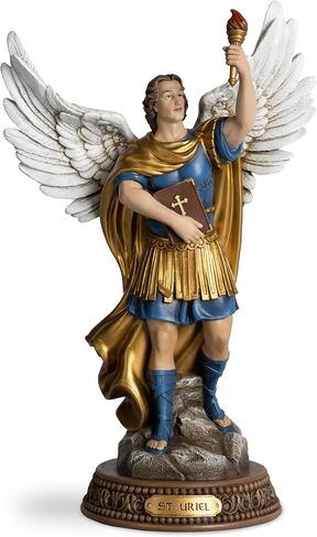 DevotedWalls Saint Uriel The Archangel Statue,St Uriel Figurine with Gold Cape,Sacred Book & Flame,12" H Hand-Painted Patron of Wisdom,Illumination,Resin Catholic Gift for Home Altar Decor in Saudi Arabia