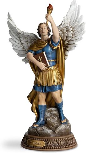 DevotedWalls Saint Uriel The Archangel Statue,St Uriel Figurine with Gold Cape,Sacred Book & Flame,12" H Hand-Painted Patron of Wisdom,Illumination,Resin Catholic Gift for Home Altar Decor in Saudi Arabia