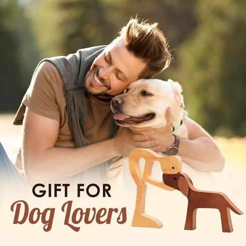 doptika رجل خشبي وكلاب التماثيل ديكور المنزل، الخشب الحيوانات الأليفة نحت الهدايا للرجال، تمثال الكلب لغرفة النوم مكتب رف الكتب ديكور، هدايا خشبية الكلب التذكارية لفقدان الكلاب in Saudi Arabia