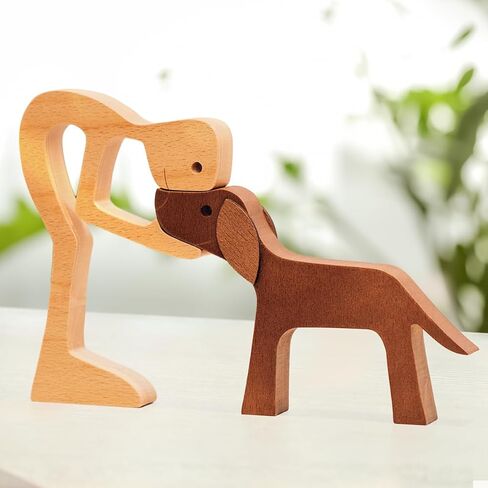 doptika رجل خشبي وكلاب التماثيل ديكور المنزل، الخشب الحيوانات الأليفة نحت الهدايا للرجال، تمثال الكلب لغرفة النوم مكتب رف الكتب ديكور، هدايا خشبية الكلب التذكارية لفقدان الكلاب in Saudi Arabia