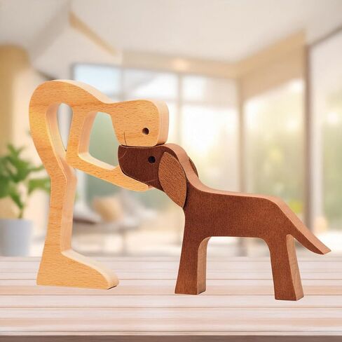 doptika رجل خشبي وكلاب التماثيل ديكور المنزل، الخشب الحيوانات الأليفة نحت الهدايا للرجال، تمثال الكلب لغرفة النوم مكتب رف الكتب ديكور، هدايا خشبية الكلب التذكارية لفقدان الكلاب in Saudi Arabia