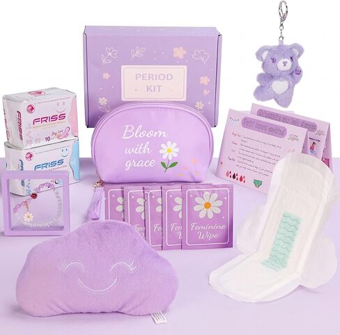 First Period Kit for Girls 9–12 – Tween Menstrual Starter Kits with 8 PC Period Gift Kits for for Tween Girls Gift-Ready Box (Purple) in Saudi Arabia