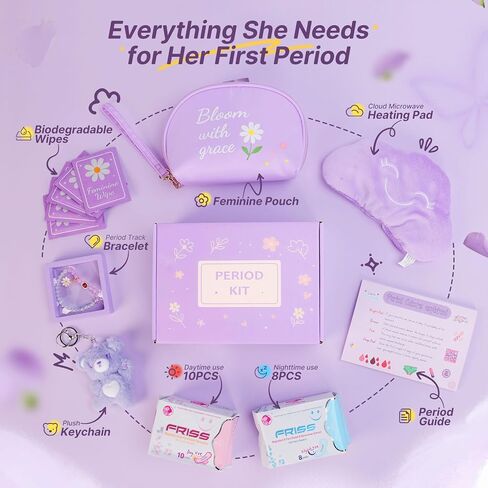 First Period Kit for Girls 9–12 – Tween Menstrual Starter Kits with 8 PC Period Gift Kits for for Tween Girls Gift-Ready Box (Purple) in Saudi Arabia