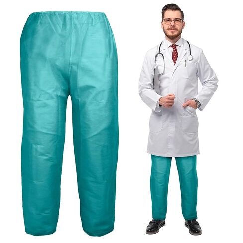 EZGOODZ Teal Disposable Scrub Pants, Medium Size. Pack of 10 SMS Disposable Pants Medical with Waist Ties. Breathable Scrubs for Women and Men in Saudi Arabia
