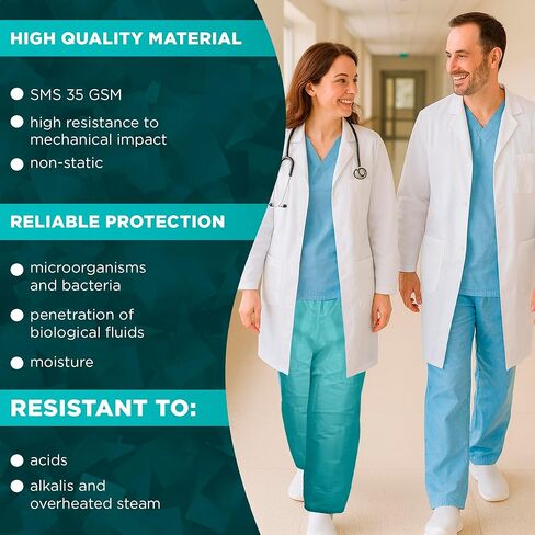 EZGOODZ Teal Disposable Scrub Pants, Medium Size. Pack of 10 SMS Disposable Pants Medical with Waist Ties. Breathable Scrubs for Women and Men in Saudi Arabia
