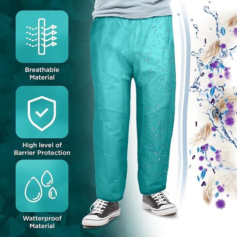 EZGOODZ Teal Disposable Scrub Pants, Medium Size. Pack of 10 SMS Disposable Pants Medical with Waist Ties. Breathable Scrubs for Women and Men in Saudi Arabia