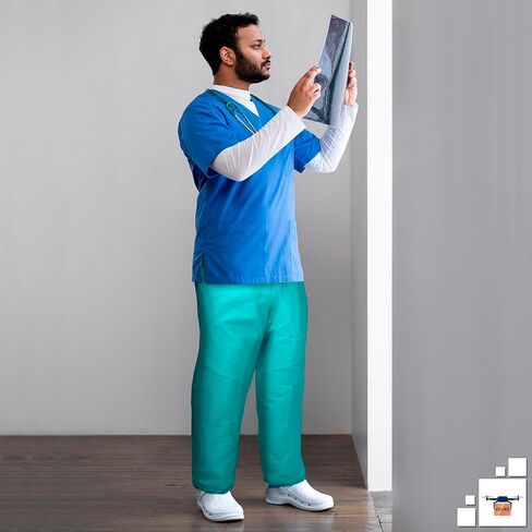 EZGOODZ Teal Disposable Scrub Pants, Medium Size. Pack of 10 SMS Disposable Pants Medical with Waist Ties. Breathable Scrubs for Women and Men in Saudi Arabia