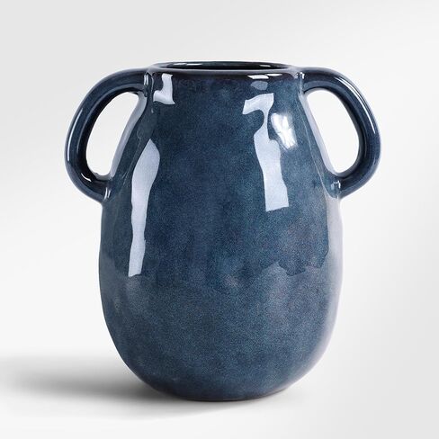 7 Inch Retro Navy Blue Ceramic Vase with Handles, Modern Glazed Blue Vase for Flowers, Farmhouse Vintage Flower Vase Decorative for Home Decor, Table, Counter, Living Room, Bedroom, Entryway in Saudi Arabia