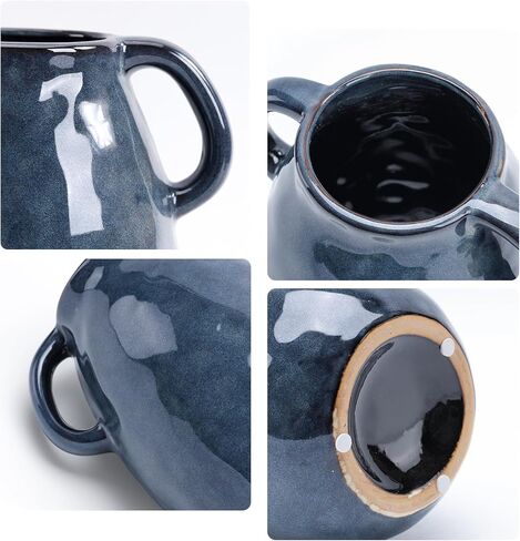 7 Inch Retro Navy Blue Ceramic Vase with Handles, Modern Glazed Blue Vase for Flowers, Farmhouse Vintage Flower Vase Decorative for Home Decor, Table, Counter, Living Room, Bedroom, Entryway in Saudi Arabia