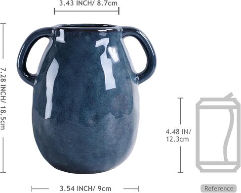 7 Inch Retro Navy Blue Ceramic Vase with Handles, Modern Glazed Blue Vase for Flowers, Farmhouse Vintage Flower Vase Decorative for Home Decor, Table, Counter, Living Room, Bedroom, Entryway in Saudi Arabia