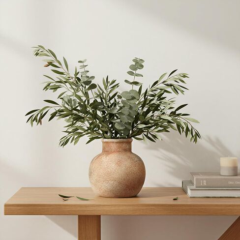 مزهرية زهرة سيراميك تيراكوتا مقاس 5.5 بوصة، فخار بوهو لمزرعة ريفية لديكور المنزل، والطاولة، والرف، والرف in Kuwait