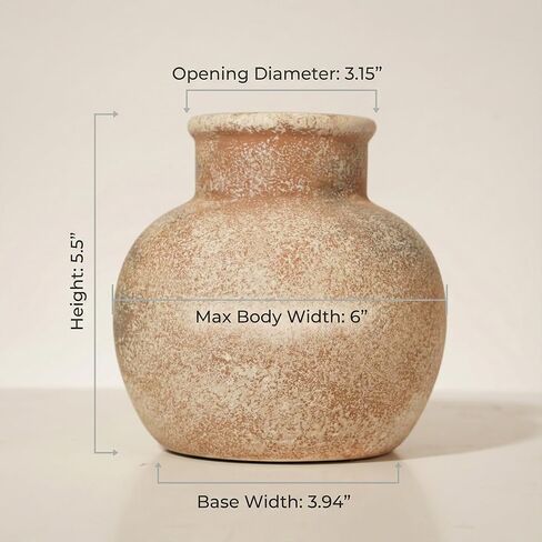 مزهرية زهرة سيراميك تيراكوتا مقاس 5.5 بوصة، فخار بوهو لمزرعة ريفية لديكور المنزل، والطاولة، والرف، والرف in Kuwait