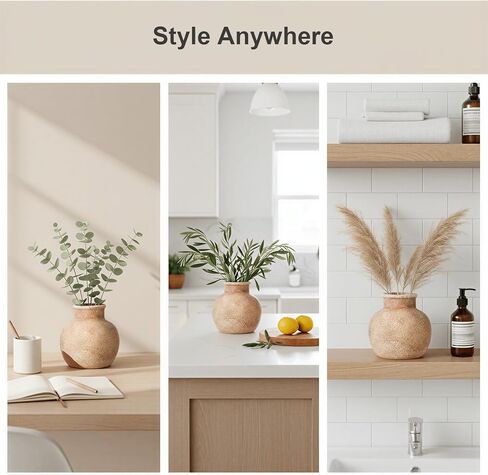 مزهرية زهرة سيراميك تيراكوتا مقاس 5.5 بوصة، فخار بوهو لمزرعة ريفية لديكور المنزل، والطاولة، والرف، والرف in Kuwait