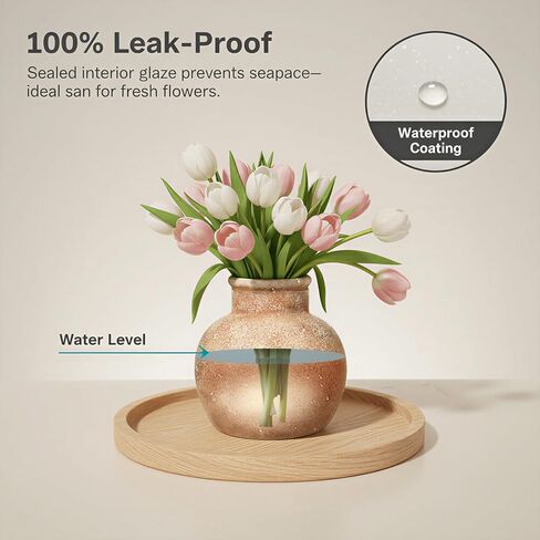 مزهرية زهرة سيراميك تيراكوتا مقاس 5.5 بوصة، فخار بوهو لمزرعة ريفية لديكور المنزل، والطاولة، والرف، والرف in Kuwait