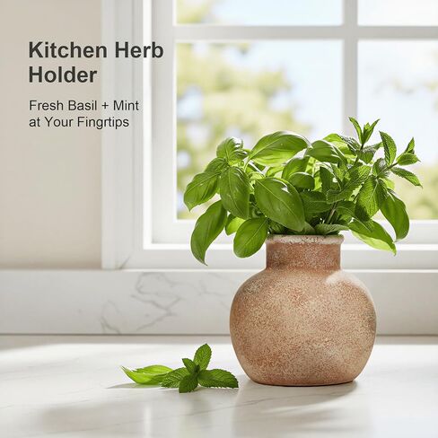 مزهرية زهرة سيراميك تيراكوتا مقاس 5.5 بوصة، فخار بوهو لمزرعة ريفية لديكور المنزل، والطاولة، والرف، والرف in Kuwait