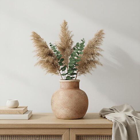 مزهرية زهرة سيراميك تيراكوتا مقاس 5.5 بوصة، فخار بوهو لمزرعة ريفية لديكور المنزل، والطاولة، والرف، والرف in Kuwait