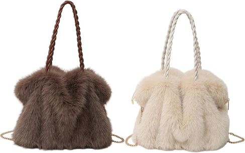 Furry Purse Winter Fluffy Purse for Women Fuzzy Tote Bag Handbags Faux Furs Shoulder Crossbody Bag in Saudi Arabia