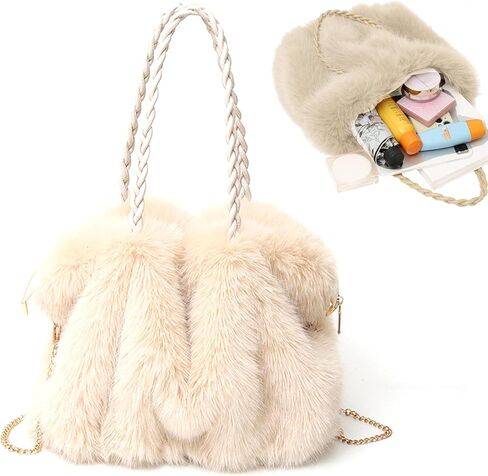 Furry Purse Winter Fluffy Purse for Women Fuzzy Tote Bag Handbags Faux Furs Shoulder Crossbody Bag in Saudi Arabia