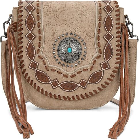 Montana West Crossbody Bags for Women Floral Embossed Shoulder Bag Concho Collection with Tassels in Saudi Arabia