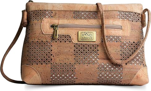 Cork Crossbody Bag - Vegan Leather Purse with Adjustable Strap, Eco-Friendly PETA Approved Handbag, Lightweight Shoulder Bag with Multiple Pockets (Brown) in Saudi Arabia