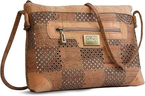 Cork Crossbody Bag - Vegan Leather Purse with Adjustable Strap, Eco-Friendly PETA Approved Handbag, Lightweight Shoulder Bag with Multiple Pockets (Brown) in Saudi Arabia