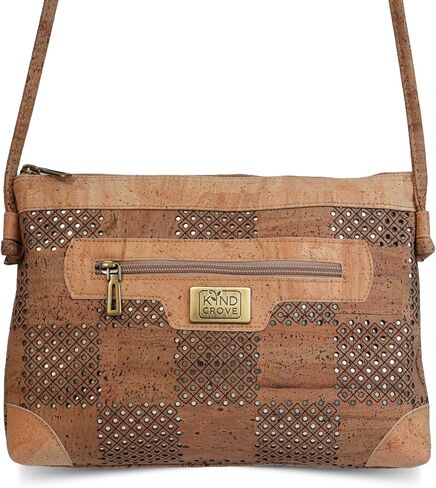 Cork Crossbody Bag - Vegan Leather Purse with Adjustable Strap, Eco-Friendly PETA Approved Handbag, Lightweight Shoulder Bag with Multiple Pockets (Brown) in Saudi Arabia