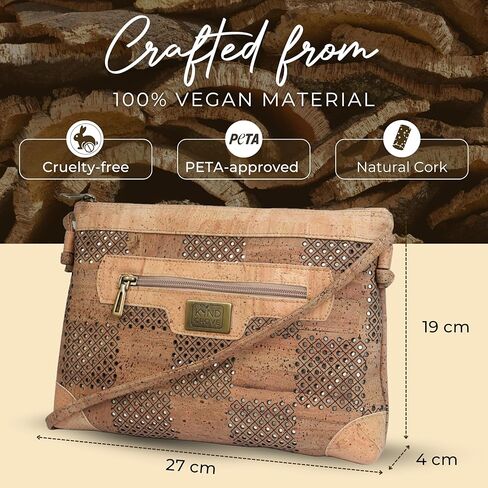 Cork Crossbody Bag - Vegan Leather Purse with Adjustable Strap, Eco-Friendly PETA Approved Handbag, Lightweight Shoulder Bag with Multiple Pockets (Brown) in Saudi Arabia