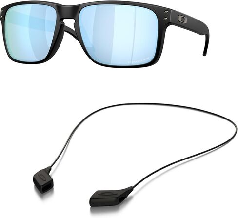 Oakley OO9487F Sunglasses Bundle: OO 9487 F HOLBROOK XXL (A) 948706 Matte Black/Prizm Deep Water Polar Policarbonate Polarized 61mm and Large Black leash Accessory kit in Saudi Arabia