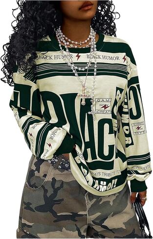 Women's Jersey Shirts Striped Long Sleeve Graphic Tees Y2k Football Jersey Tops Vintage Streetwear in Saudi Arabia
