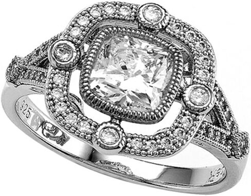 Zoe R Sterling Silver Micro Pave Hand Set Cushion-Cut Cubic Zirconia Engagement Ring Size 5 in Saudi Arabia