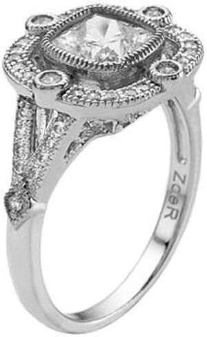 Zoe R Sterling Silver Micro Pave Hand Set Cushion-Cut Cubic Zirconia Engagement Ring Size 5 in Saudi Arabia