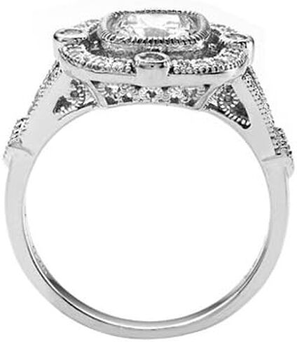 Zoe R Sterling Silver Micro Pave Hand Set Cushion-Cut Cubic Zirconia Engagement Ring Size 5 in Saudi Arabia
