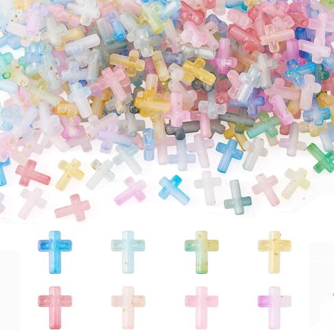 100Pcs Glow in the Dark Acrylic Cross Beads Crucifix Focal Beads White Cross Charms for Pens Keychain Crafts DIY Jesus Bracelet Rosary Jewelry Making Supplies 16x12mm in Kuwait