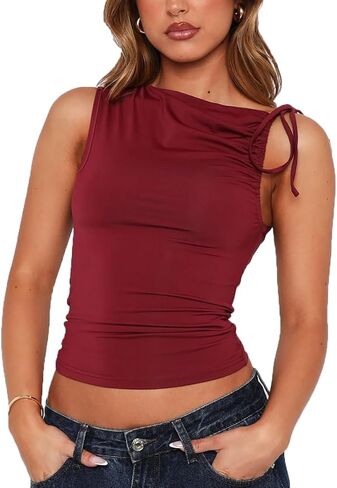 MVKV Women Going Out Summer Tank Tops Summer Casual Basic Cute Sleeveless Crop Top Vacation Fashion Outfit Clothes in Saudi Arabia
