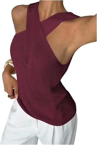 Verdusa Women's Old Money Halter Criss Cross Knit Top Sleeveless Sweater Vest Going Out Tops in Saudi Arabia