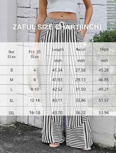 ZAFUL Womens Linen Pants Wide Leg Casual Palazzo Pants Striped Casual Drawstring Elastic Waisted Lounge Trousers with Pockets in Saudi Arabia