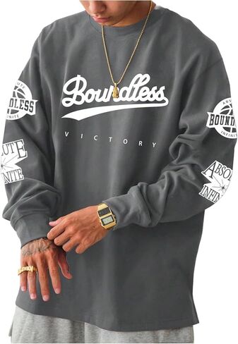 MakeMeChic Men's Graphic Tees Long Sleeve Oversized Crew Neck Y2k 90s Vintage Tee Shirts Streetwear in Kuwait