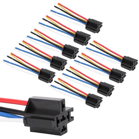 10 Pack Bosch Style 12AWG Relay Socket, 12V DC 4-PIN SPDT, Interlocking Relay Socket Harness Base with Wires in Saudi Arabia