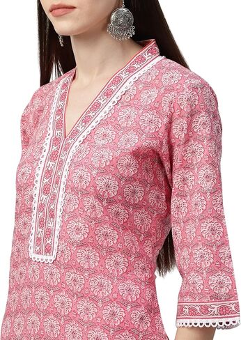 rytras Women's Rayon Printed Straight Kurti with Palazzos and Dupatta Set (RYT293_Pink_Large) in Saudi Arabia